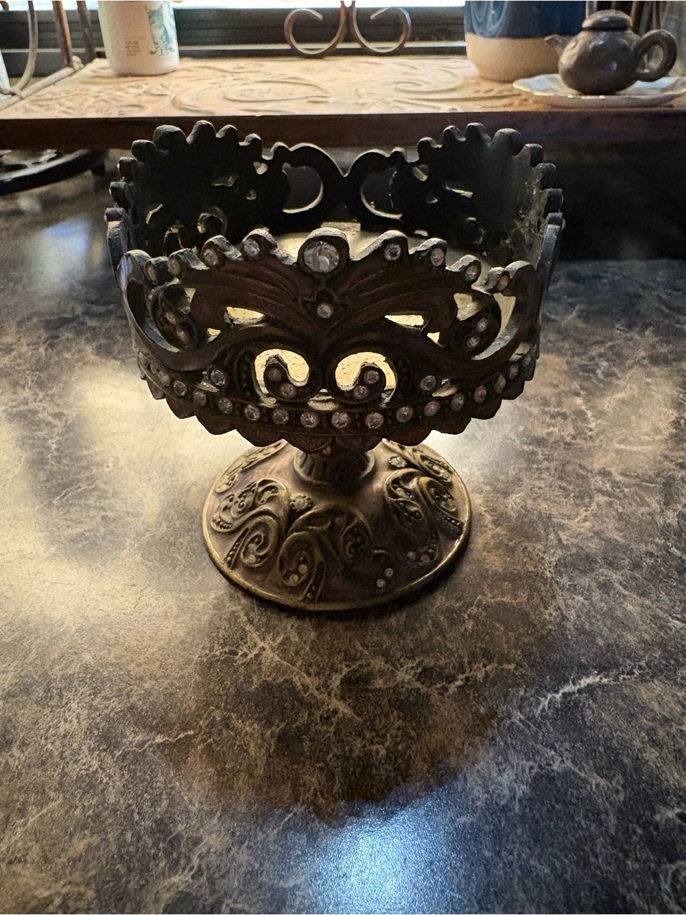 Metal Ornate Candle Holder with Rhinestones